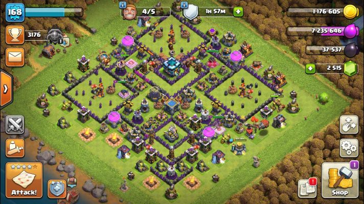 COC account Town Hall 13 Level 168 with 2515 Gems.