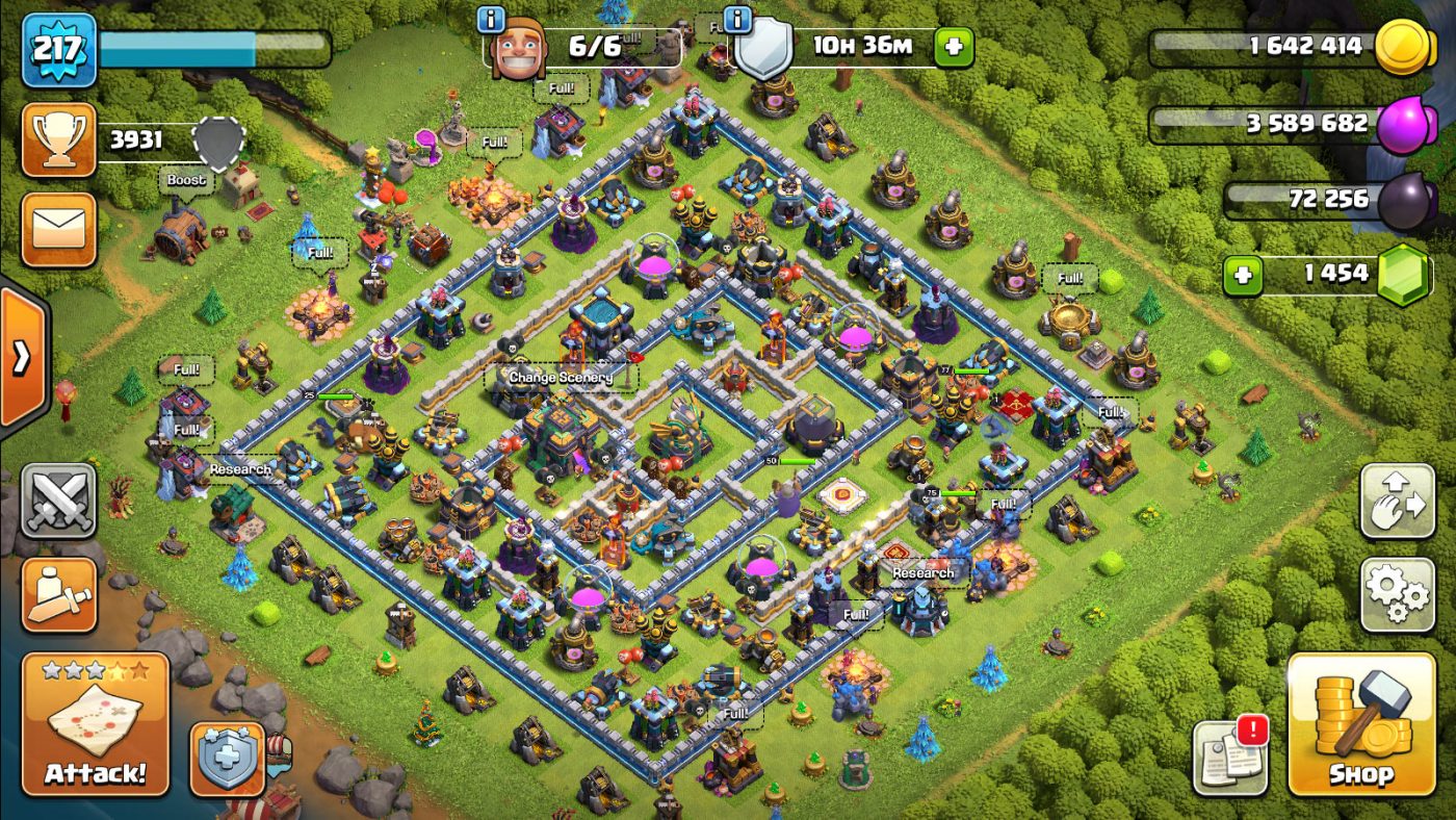 Clash of Clans account Town Hall 14 level 217 With 1454 Gems