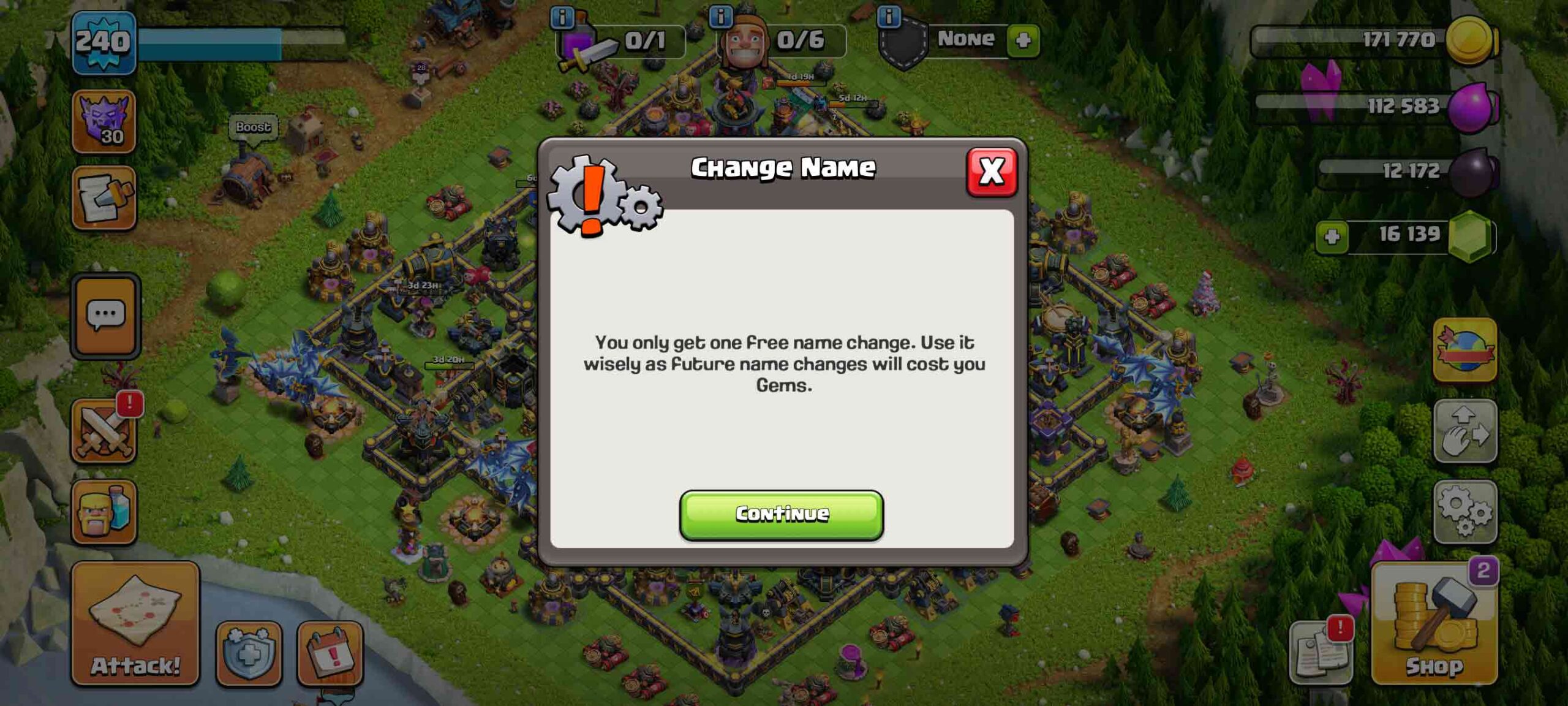 Town Hall 17 Level 240 Change Name