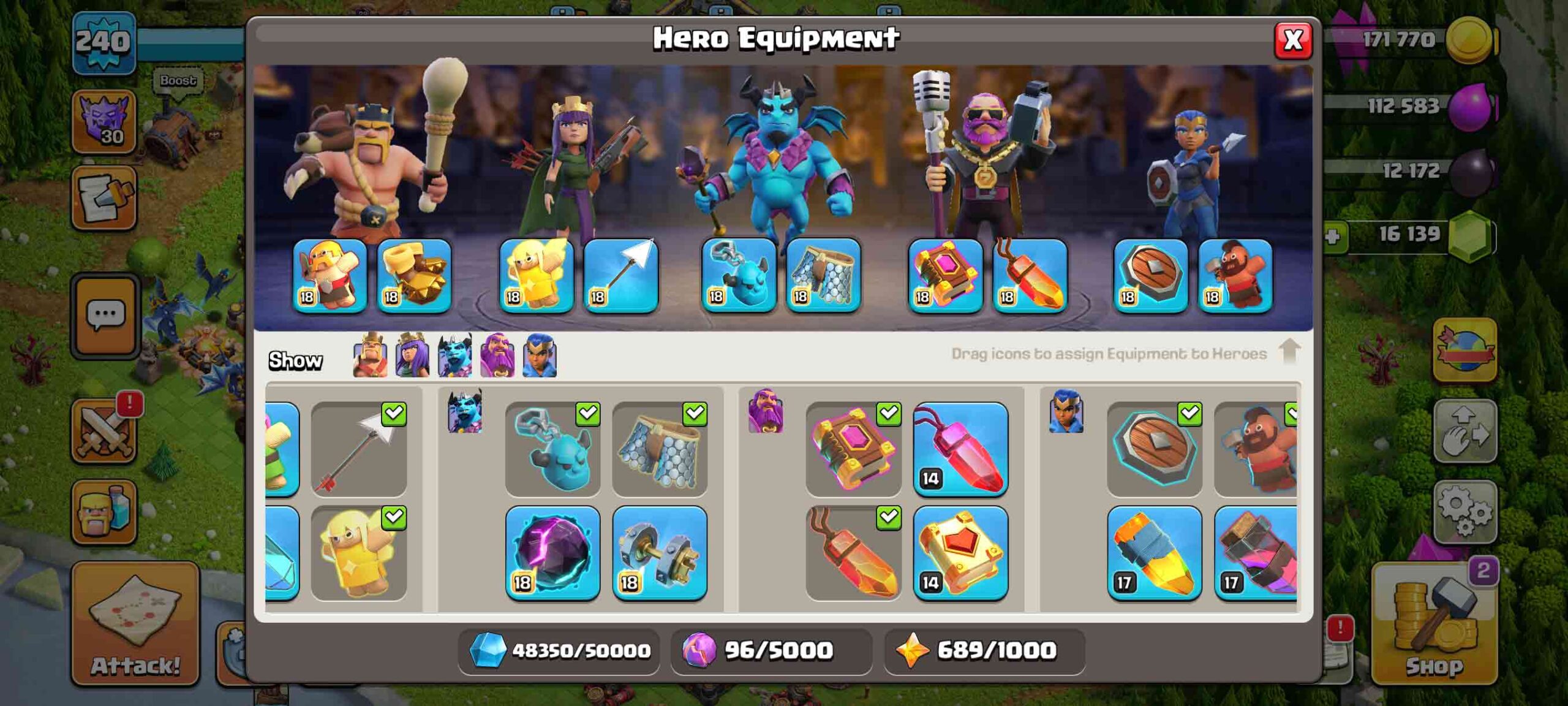 Town Hall 17 Level 240 Hero Equipments
