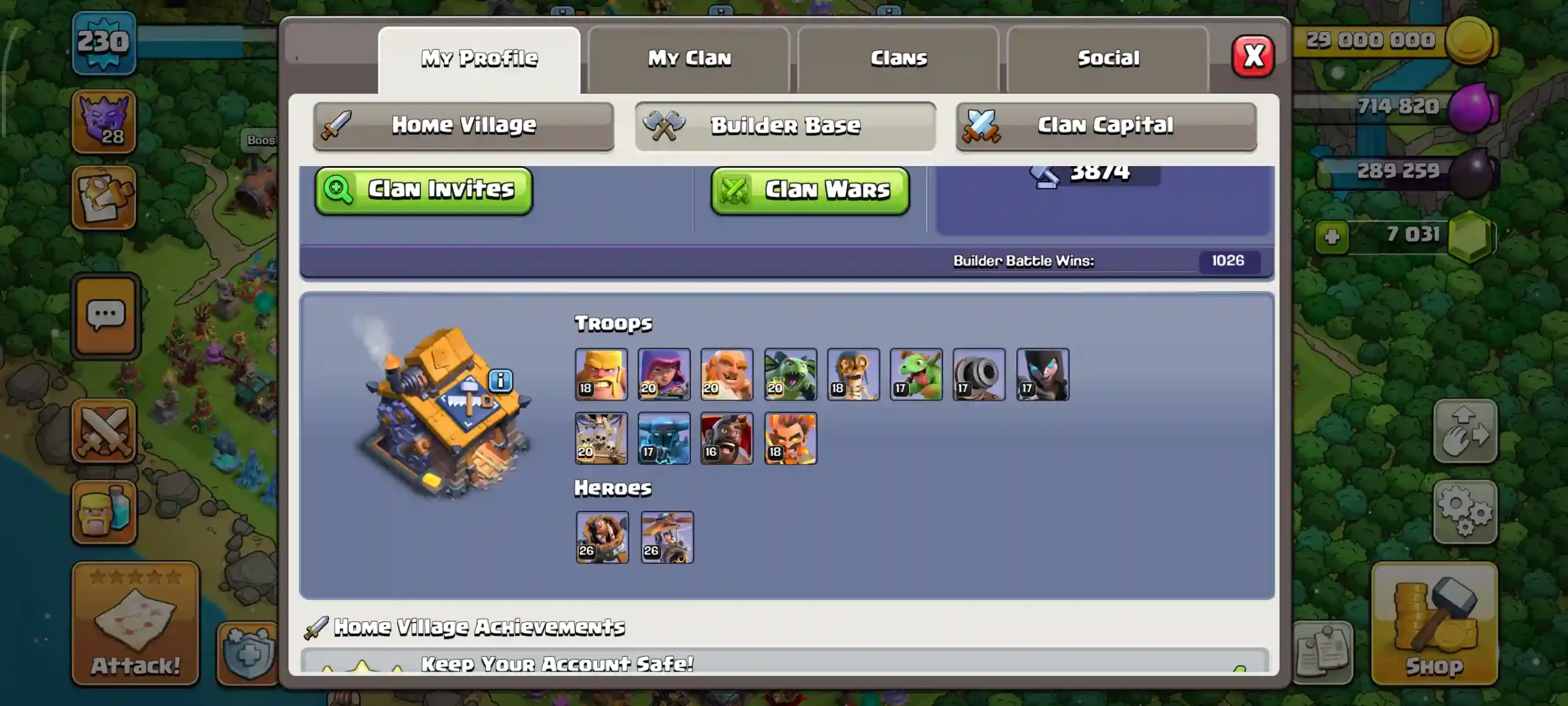 Town Hall 18 Level 230 Builder Profile