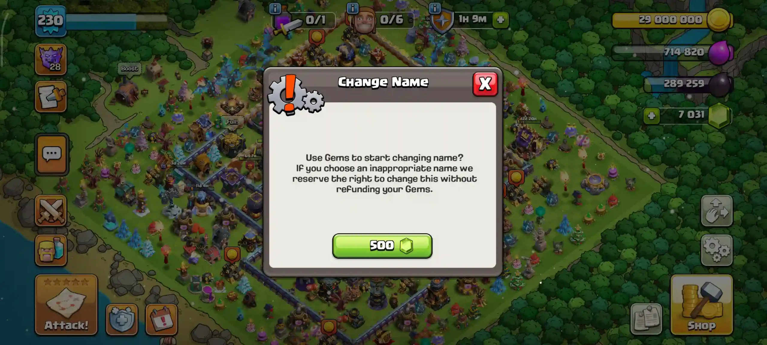 Town Hall 18 Level 230 Change Name