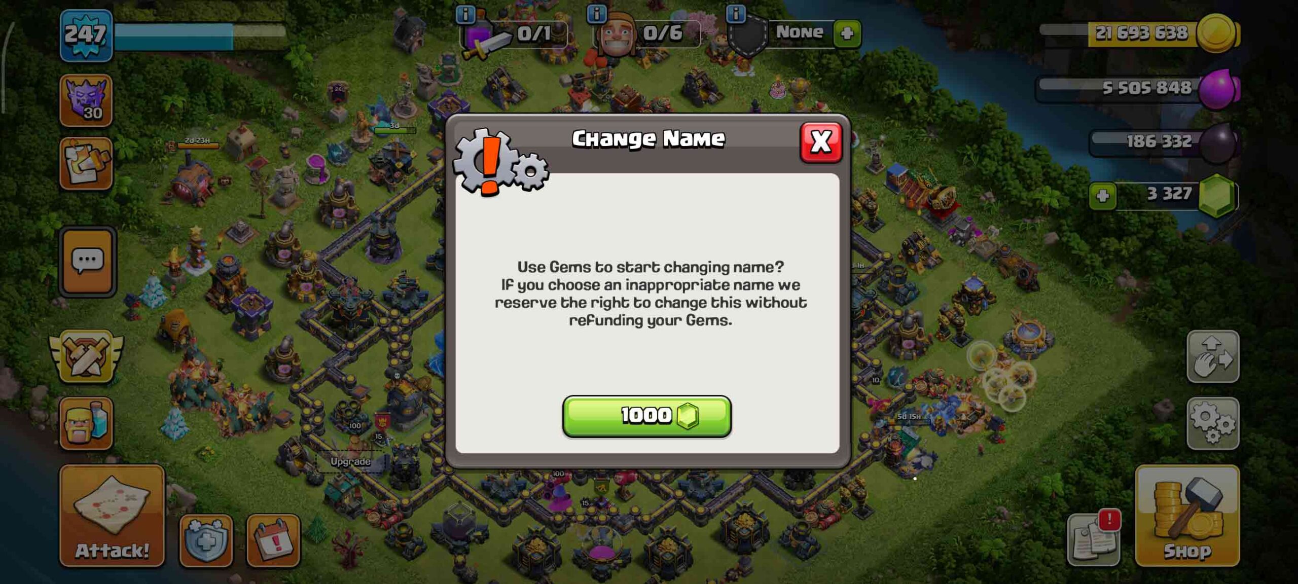 Town Hall 18 Level 247 Change Name