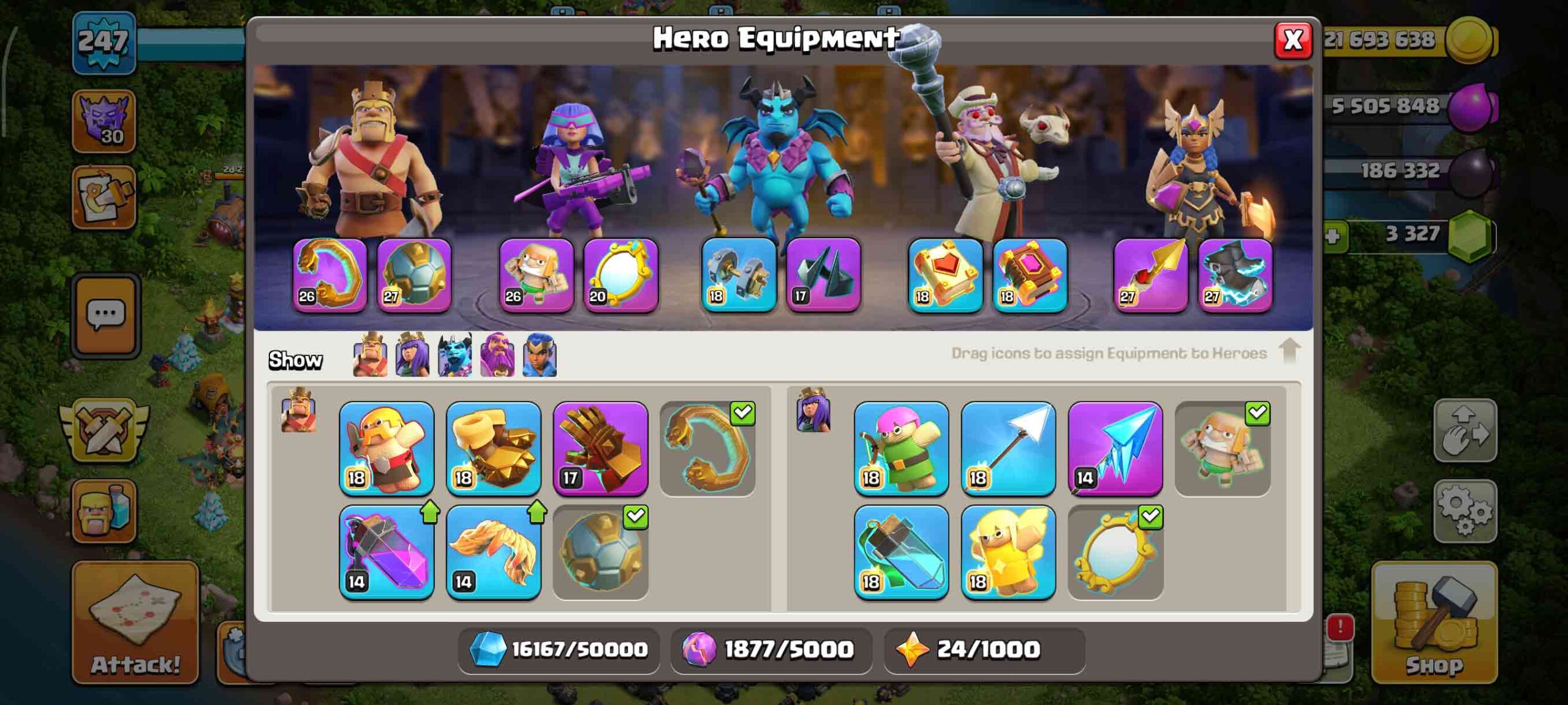 Town Hall 18 Level 247 Hero Equipments 1