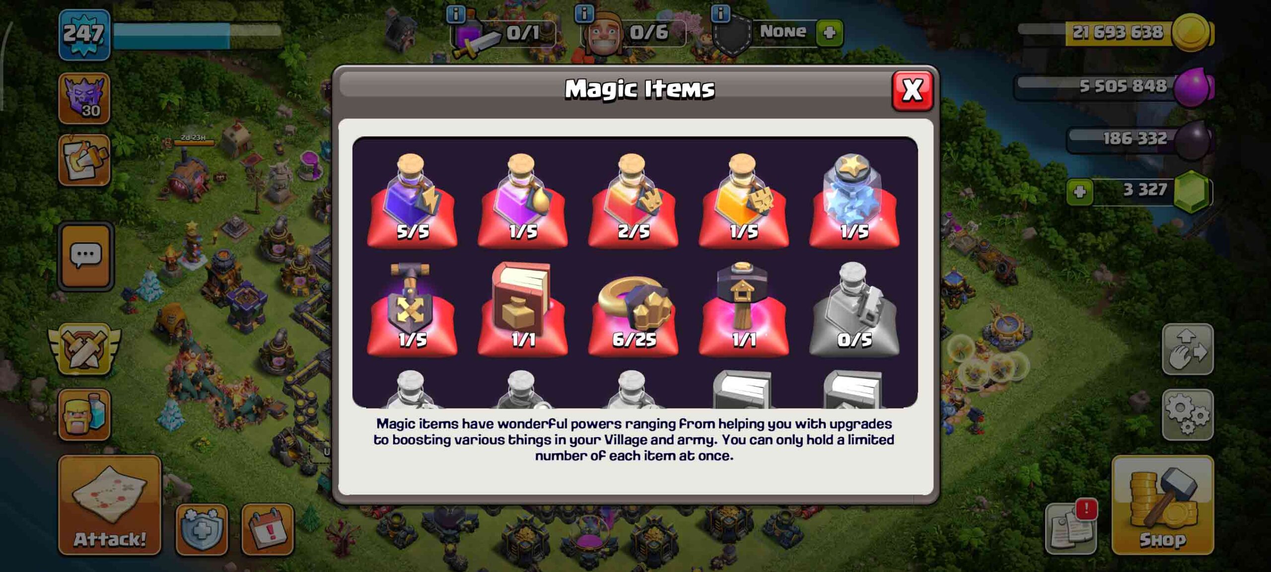 Town Hall 18 Level 247 Magic items