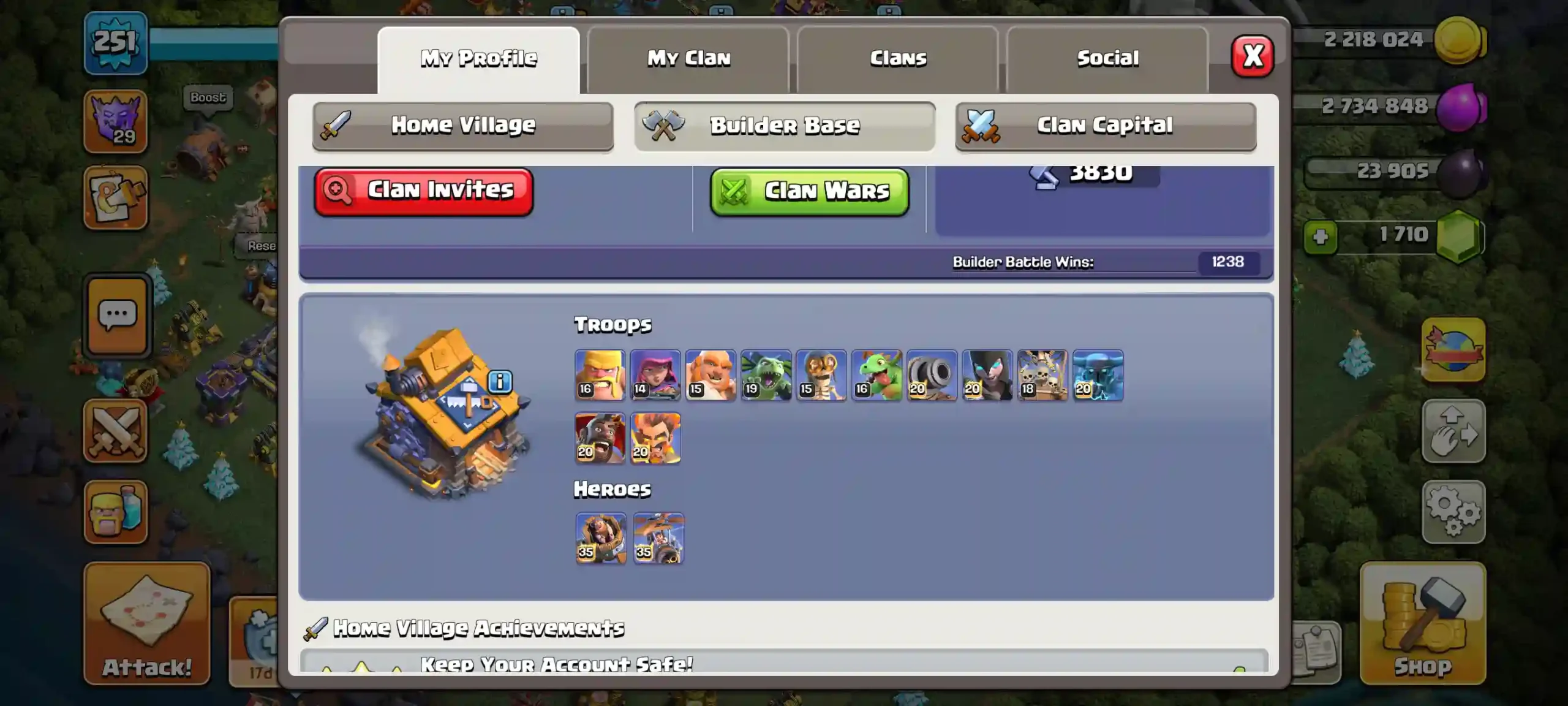 Town Hall 18 Level 251 Builder Profile