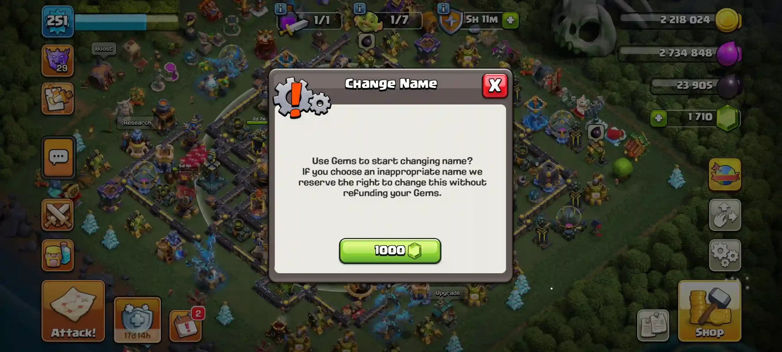 Town Hall 18 Level 251 Change Name