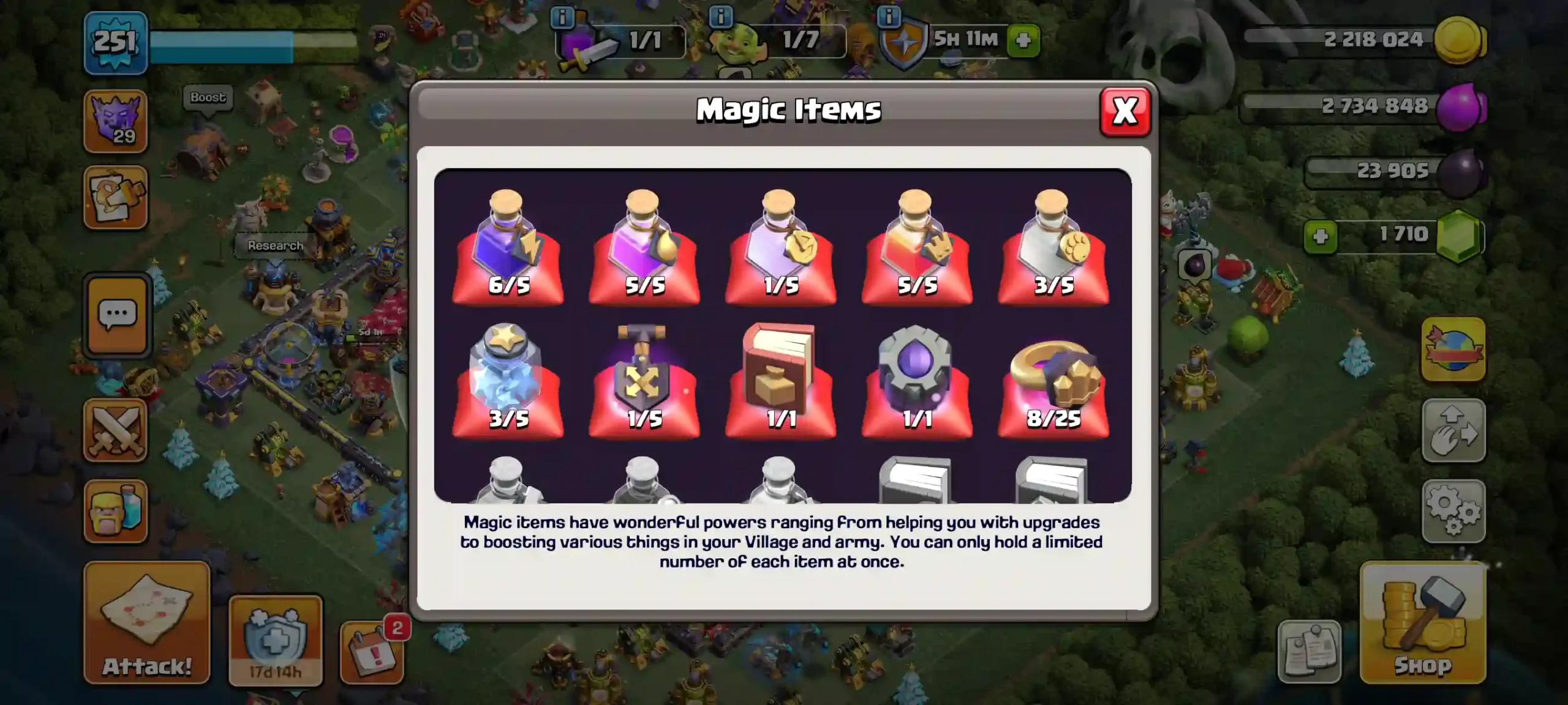 Town Hall 18 Level 251 Magic items